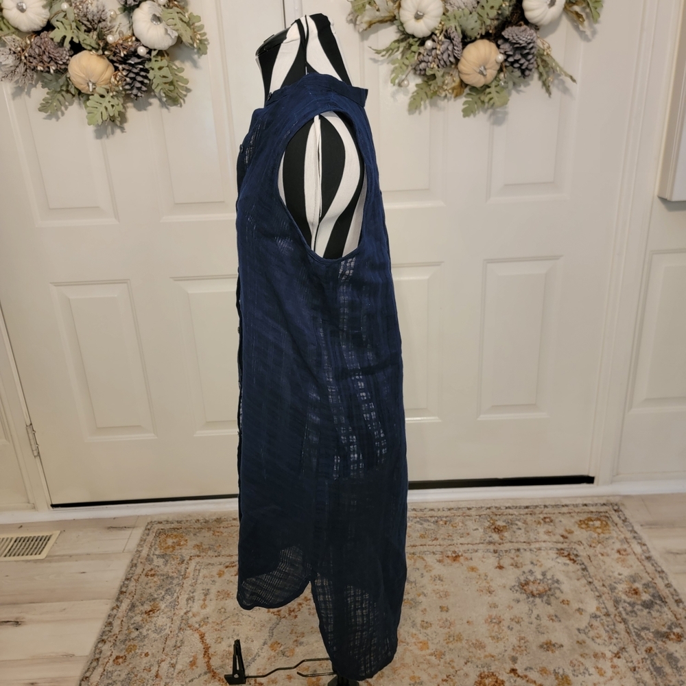 Eileen Fisher XS Linen Sleeveless Tunic Navy Lightweight Layering Dress - Picture 6 of 11